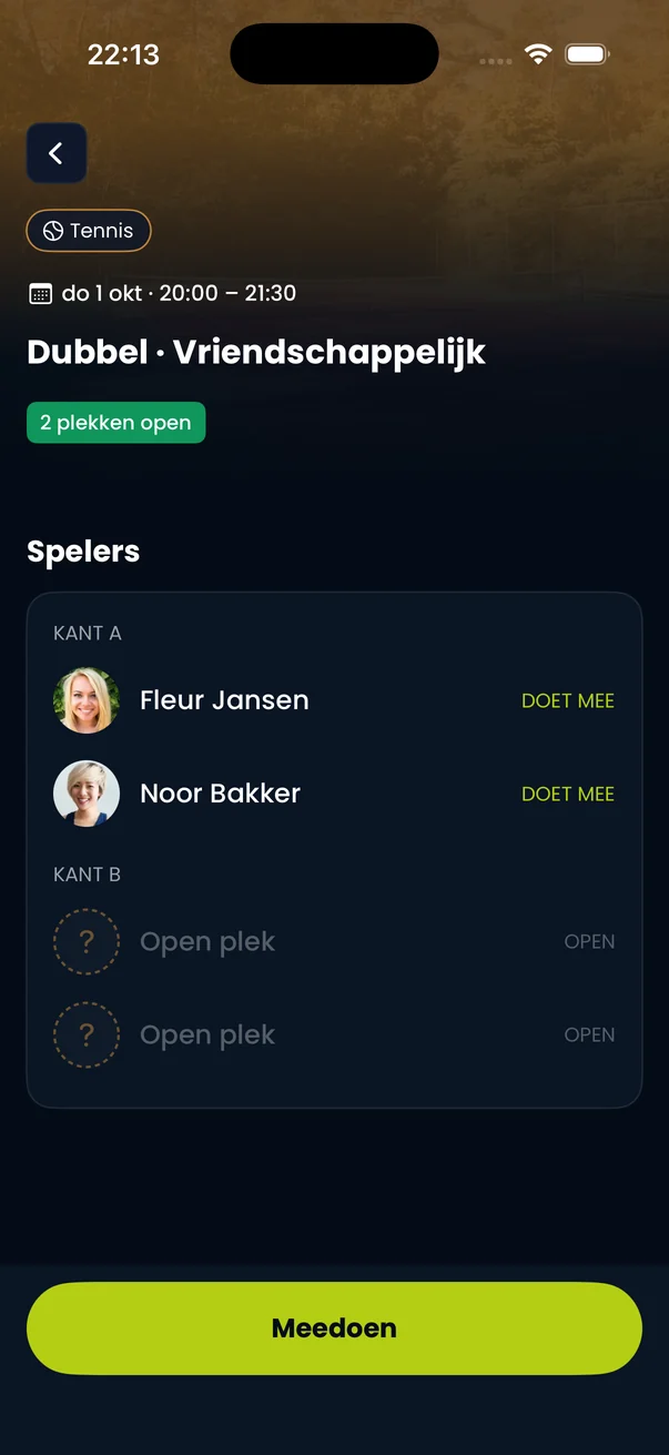 A doubles with two open seats and a Join button